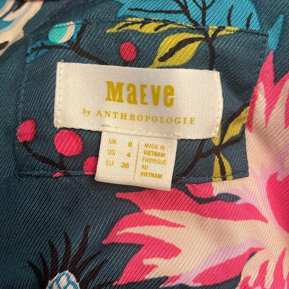 MAEVE Deep Teal Romantic Floral Bird Print Shirt Midi Dress | Size 4 - Picture 3 of 7